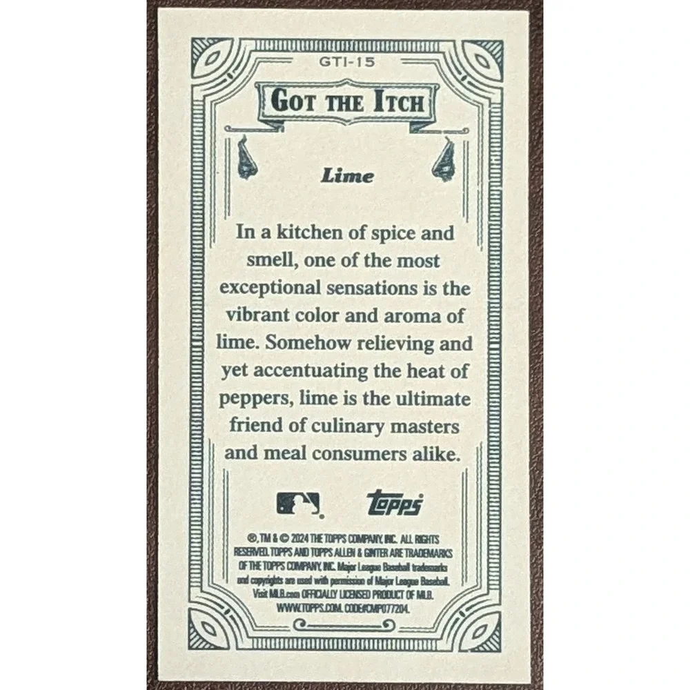 2024 Topps Allen & Ginter Baseball Got The Itch Lime Mini GTI-15 Scratch & Sniff